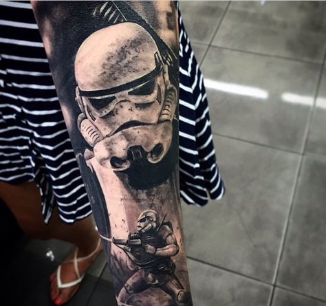 Storm trooper tattoo Stormtrooper Tattoo, Star Wars Tattoo Sleeve, Darth Vader Tattoo, Comic Tattoo, Movie Tattoos, Sick Tattoo, Geek Tattoo, Star Wars Tattoo, Sleeves Ideas