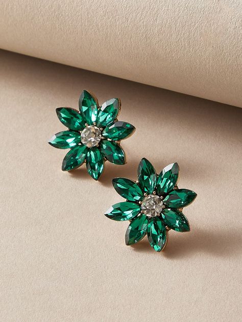 Luxurious Earrings, Embellished Fashion, Engraved Flower, Diy Jewelry Unique, Luxury Earrings, Rhinestone Decor, Stud Jewelry, Flower Tops, Elegant Flowers