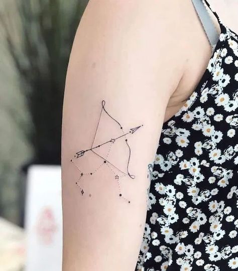 Sagittarius Constellation Tattoo, Sagittarius Tattoos, Couple Wrist Tattoos, Archer Tattoo, Sagittarius Tattoo Designs, Arrow Tattoos For Women, Bow Tattoo Designs, Virgo Constellation Tattoo, Sagittarius Tattoo