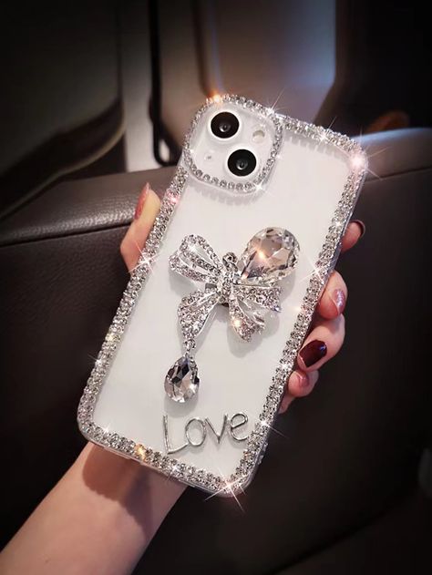 Clear  Collar  TPU Letter Bling Phone Cases Embellished   Cell Phones & Accessories Bow Phone Case, Iphone Features, Silver Swan, Bling Phone Case, Diamond Bows, Apple Model, Iphone 3, Clear Phone Case, Samsung Phone Cases