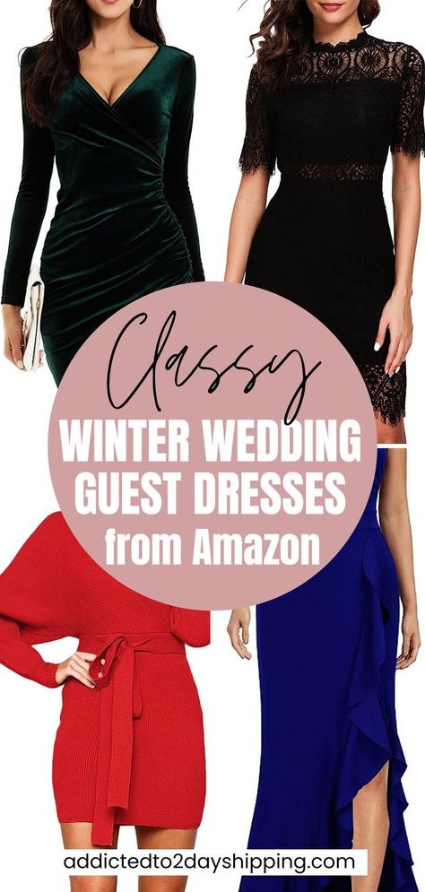 Get ready for winter wedding season with Classy Dresses from Amazon! From formal to semi-formal occasions, find the perfect trendy winter wedding guest outfit inspiration for 2023 and 2024. Elevate your style effortlessly. Winter Semi Formal Dresses, Classy Winter Wedding, Semi Formal Dresses For Wedding, Outdoor Wedding Guest Dresses, Semi Formal Wedding Attire, Winter Wedding Guest Outfit, Winter Wedding Guest Dresses, Winter Cocktail Dress, Winter Wedding Attire