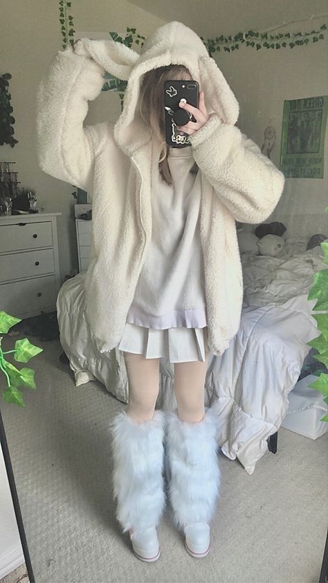 Kawaii Cold Weather Outfits, Bunny Outfit Cute, Kawaii Outfits For Winter, Kawaii Clothes Winter, Cute Softy Outfits, Kawaii Winter Clothes, Kawaii Outfits Winter, Winter Kawaii Outfits, Winter Outfits Kawaii