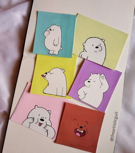 Cute Polaroid Drawing Ideas, We Bare Bears Polaroid Painting, Poloroid Drawing Idea Easy, Cute Polaroid Paintings, Mini Polaroid Painting, Painting Polaroids, Polaroid Idea, Faceless Painting, Polaroid Drawing