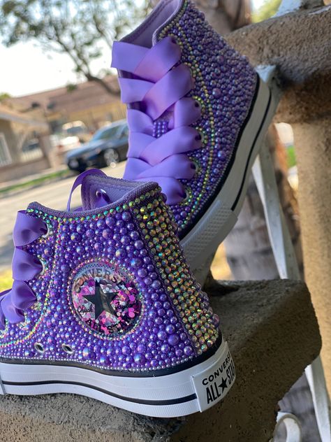 Converse Ideas, Purple Quince, Bedazzled Shoes, Diamond Shoes, Bling Converse, Worship Dance, Pretty Sneakers, Custom Bling, Flowers Gif