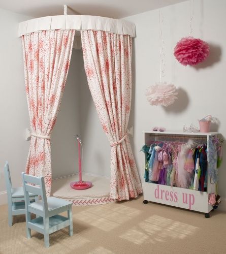 every house should have a dress-up wardrobe, a stage, a pair of theatre curtains, a couple of seats - and to name one last element to make it just perfect - a spotlight! Playroom Stage, Dress Up Corner, Girls Playroom, Toddler Playroom, Playroom Design, Toy Rooms, Big Girl Rooms, Toddler Room, Decor Minimalist