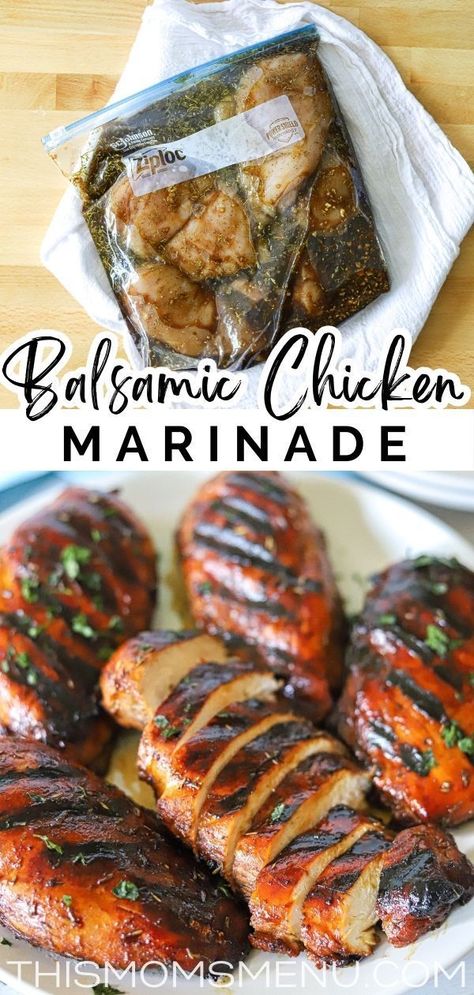 Made with simple and wholesome ingredients, this marinade is a great way to add flavor to grilled chicken breast or thighs. With a perfect balance of sweet and tangy flavors, this balsamic chicken marinade is perfect for grilling or baking. Basalmic Chicken Breast Recipes, Balsamic Marinade For Chicken, Chicken Thigh Marinade For The Grill, Orange Chicken Marinade, Balsamic Chicken Marinade, Chicken Breast Marinade Recipes, Balsamic Chicken Marinades, Chicken Breast Marinade, Chicken Thigh Marinade