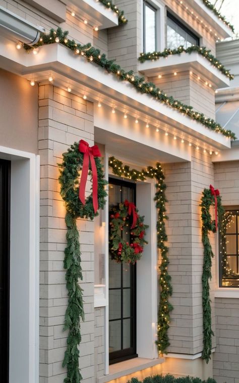 Cottage Christmas Lights, Exterior Christmas Lights Ideas House, Outside Christmas Lights Ideas, Simple Outdoor Christmas Lights, White Outdoor Christmas Lights, Exterior Christmas Lights Ideas, Christmas Lights On House Exterior, House Christmas Lights, Christmas Lights House