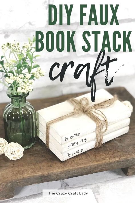 Skip the storebought version and have a go at creating your own DIY faux book stack. It's easy and inexpensive with most (if not all) of the supplies coming from the Dollar Store! Diy Wood Books, Faux Book Stack, Wood Books, Upcycle Crafts, Old Book Crafts, Farmhouse Books, Scrap Wood Crafts, Books Decor, Best Crafts