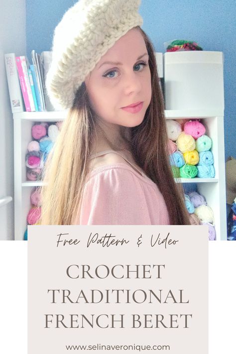 Crochet this beautiful traditional French beret with the free pattern and video tutorial. This crochet beret is perfect for beginners, and is perfect for the colder months as it is crocheted with super chunky yarn. This crochet beret is inspired by the original Parisian beret design, and has a distinct Emily In Paris vibe! Crochet French Beret, Beret Free Pattern, French Beret Pattern, Crochet Beret Free Pattern, Crochet Beret Pattern, Feminine Crochet, Beret Pattern, Crochet Beret, Super Chunky Yarn