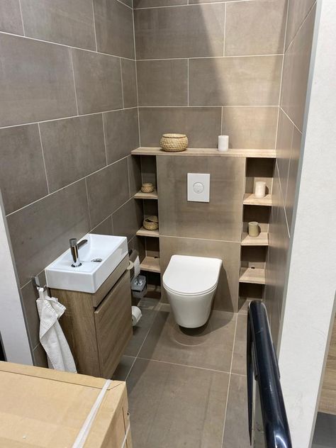 Toilet Cupboard Ideas, Cloakroom Toilet Storage Ideas, Built In Toilet Storage, Cupboard Toilet, Toilet Cupboard, Toilet Closet, Small Downstairs Toilet, Cloakroom Toilet, 2024 Bathroom