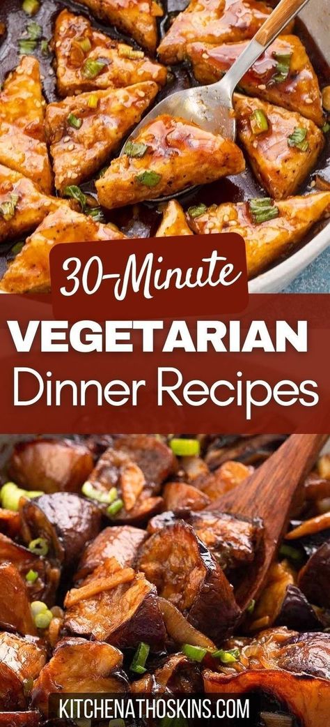 Discover easy vegetarian dinner recipes for family that are healthy, quick and mostly ready in 30 minutes. You will find meatless meals made in the air fryer, skillet or oven using seasonal vegetables, chickpeas or tofu for an easy dinner solution. Get the weeknight vegetarian dinner ideas at kitchenathoskins.com. Dinner Recipes For Vegetarians, Veggie Dinner Recipes, Amazing Vegetarian Recipes, Delicious Vegetarian Recipes, Recipes For Vegetarians, Vegetarian Dinner Recipes, Vegan Curry Recipes, Healthy Vegetarian Dinner, Easy Vegetarian Dinner