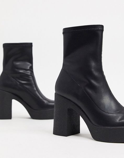 Stradivarius platform boots in black | ASOS Platform Ankle Boots, Chunky Platform, Platform Boots, Level Up, Smooth Leather, Simple Design, Black Boots, Jewelry Shop, Block Heels