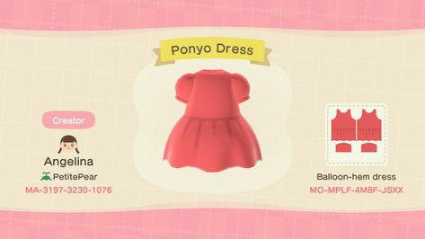 Ponyo Acnh Codes, Acnh Ponyo Design, Ponyo Animal Crossing, Acnh Ponyo, Anch Design Codes, Acnl Outfits, Acnh Fashion, Acnh Japanese, Flag Code