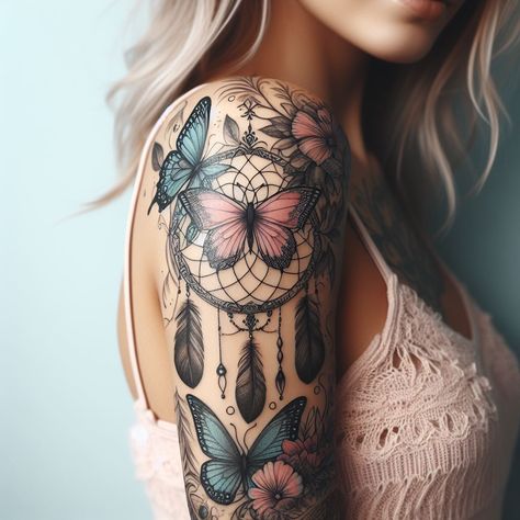 Beyond the Ring: Hand Tattoos That Will Make You Want to Ditch the Gloves Butterfly Dreamcatcher Tattoo, Hand Tattoos Ideas, Dream Catcher Tattoos, Butterfly Dream Catcher, Flower Tats, Dreamcatcher Tattoos, Leg Sleeve Tattoos, Leg Tattoo Ideas, Hidden Tattoos