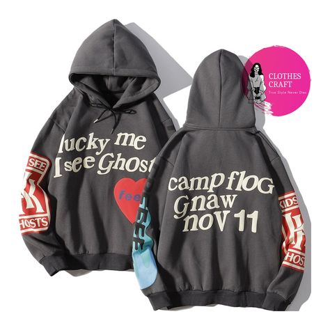 Lucky Me I See Ghosts, I See Ghosts, Mode Harajuku, Lucky Me, Printed Hoodies, Hoodie Aesthetic, Aesthetic Hoodie, 50 Style, Hoodie Material