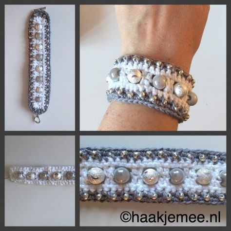 Gehaakte armband patroon - Haakjemee Crochet Bracelet Pattern, Beaded Braclets, Bracelet Crochet, Crochet Beaded Bracelets, Crochet Rope, Crochet Bracelet, Beaded Bracelet Patterns, Hippie Jewelry, Bracelet Tutorial