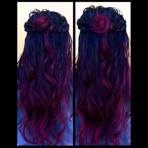 Magenta, black and red color melt. Hair and makeup by jaidyn brianne. Black To Magenta Ombre Hair, Red Color Melt Hair, Black And Magenta Hair, Purple Tinted Hair, Mira Shards, Color Melt Hair, Hairstylist Inspiration, Magenta Hair, Plum Hair