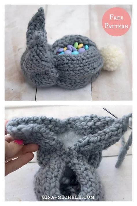 Bunny Egg Holder, Easter Treat Holders, Quick Knitting Projects, Rabbit Knitting Pattern, Bunny Knitting Pattern, Animal Knitting, Bunny Treats, Easter Bunny Basket, Animal Knitting Patterns