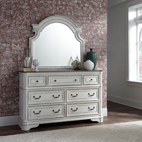 Magnolia Manor Panel Bed, Dresser and Mirror, and Nightstand Set - On Sale - Bed Bath & Beyond - 39882976 Outdoor Mattress, Bed Dresser, Nightstand Set, Lake Furniture, Dresser And Mirror, 7 Drawer Dresser, Nursery Chair, Dresser Mirror, Queen Bedroom