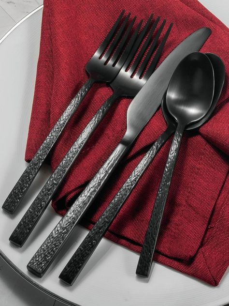 Amazon.com | Alata Ripple 20-Piece Black Silverware Set Stainless Steel Flatware Set,Service for 4,Cutlery Set,Dishwasher Safe: Serving Sets Black Silverware, Stainless Dishwasher, Flatware Storage, Stainless Steel Flatware, Serving Set, Flatware Set, Cutlery Set, Flatware, High Performance