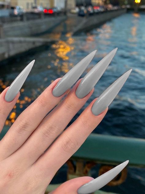 Gray Stiletto Nails, Grey Stiletto Nails, Basic Nail, Acrylic Nails Stiletto, Art Nail Designs, Wallpaper Travel, Grey Nails, Nail Care Products, Sharp Nails