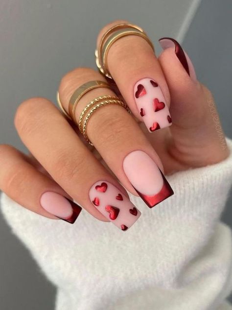 30 Colourful French Manicure Ideas For Classy Ladies Nails French Tip, Velvet Nails, Valentine Nail Art, Romantic Nails, February Nails, Valentine Nails, Heart Nail, Nagel Tips, Nail Designs Valentines