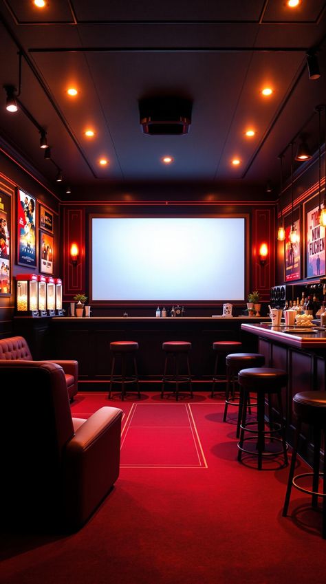 Basements Bar Man Cave Cinema Room, Movie Room House, Basement Karaoke Stage, Home Theatre Snack Bar, Movie Room In Basement, Snack Bar In Bedroom, Home Theater Snack Bar Ideas, Movie Room Snack Bar, Movie Theater Bar