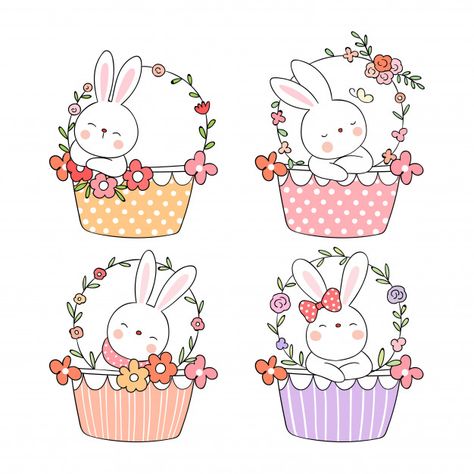 Draw rabbit in sweet basket flower for s... | Premium Vector #Freepik #vector #flower #floral #gift #fashion Draw Rabbit, Sweet Basket, Easter Drawings, Leaf Illustration, Rabbit Gifts, Easter Printables, Vector Drawing, Hand Embroidery Patterns, Floral Cards