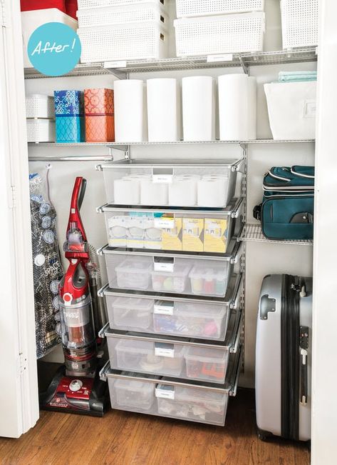 Tiny Linen Closet Organization, Utility Closet Ideas, Utility Closet Organization Ideas, Tiny Linen Closet, Utility Closet Organization, Tiny Closet Organization, Closet Office Organization, Rustic Closet, Organization Drawers