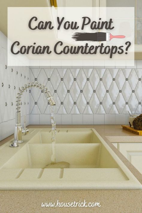 Can You Paint Corian Countertops? Paint Corian Countertops, Painting Corian Countertops, Corian Bathroom Countertops, Refinish Corian Countertops, Corian Limestone Prima Countertops, Solid Surface Countertops Kitchen Corian, Solid Surface Countertops Kitchen, Composite Countertops, Corian Kitchen Countertops