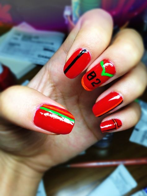 Asuka Hairstyle, Evangelion Nails, Jjba Nails, Dark Color Nails, Modern Nail Art, Fancy Nail Art, Anime Nails, Modern Nails, Nail Swag