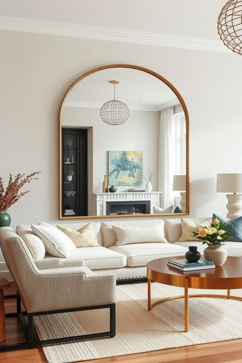 Modern rustic decor meets elegant mirror stylesuncover ideas that will redefine your living space! Click to explore. #ModernRusticDecor #MirrorStylesDecor How To Decorate With Mirrors, Mirror Art Ideas, Wall Mirrors Living Room, Mirrors In Living Room, Mirrors In Living Room Ideas, Livingroom Mirror, Decorating With Mirrors, Living Room Mirror, Elegant Mirror