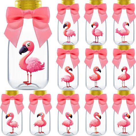 Flamingo Games, Flamingo Party Favors, Flamingo Stickers, Diy Jars, Flamingo Bachelorette Party, Flamingo Party Decor, Pink Flamingo Party, Unique Jars, Flamingo Baby Shower