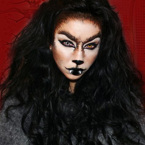 Womens Werewolf Makeup, Werewolf Makeup Female, Werewolf Costume Female, Werewolf Halloween Makeup, Werewolf Face Paint, Ware Wolf, Werewolf Face, Grinch Makeup, Fox Halloween Costume