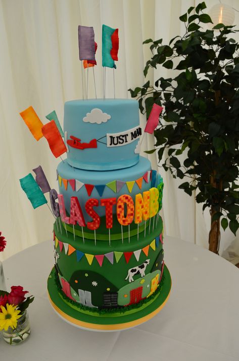 Quirky cake provided for a festival inspired wedding at Clawdd Offa Farm Festival Cake Birthday, Glastonbury Festival Party Ideas, Festival Theme Birthday Cake, Festival Themed Cake, Festival Cake Ideas, Festival Birthday Cake, Festival Wedding Cake, Festival Garden Party, Festival Cake