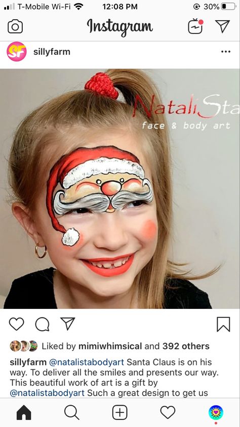 Santa Face Paint, Easy Christmas Face Painting Ideas, Elf Face Paint, How To Paint Santa Face, Painting A Santa Face, Christmas Face Painting Stencils, Christmas Facepainting Kids Easy, Elf Face, Winter Face