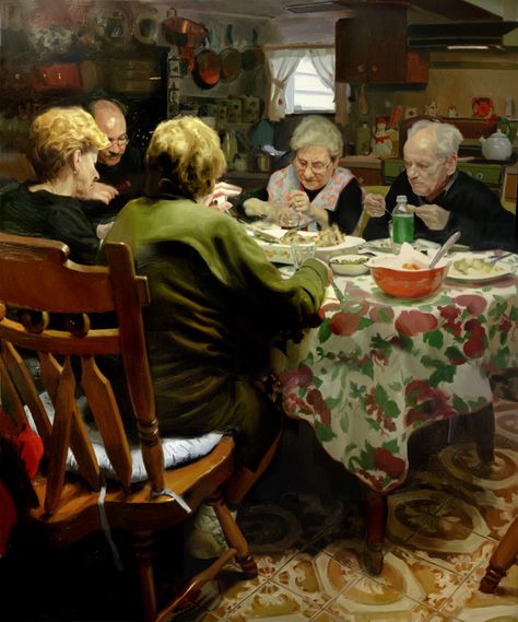 Michael De Brito The Dinner Guest Cafe Society, Dinner Guests, Food Painting, People Sitting, A Level Art, Ap Art, Realistic Art, At The Table, The Dinner