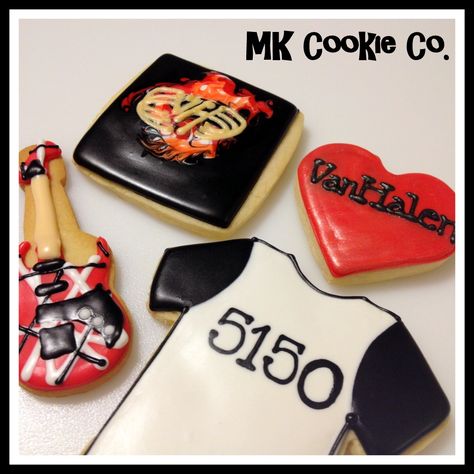 Van Halen 5150 Cookie Theme order. Holy S***!!! I wonder if it tastes like a "Poundcake" or What the Ice Cream Man makes! Van Halen Birthday Cake, Van Halen Birthday Party, Van Halen 5150, Van Hagar, Surprise 50th Birthday Party, Cookie Board, Surprise 50th, 50 Party, Music Passion