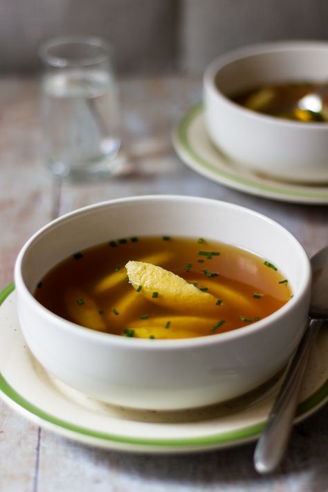 Semolina Dumpling Soup ('Grießklöschensuppe') Semolina Dumplings, German Food Recipes, Homemade Beef Broth, German Dishes, Dumpling Soup, Fermented Cabbage, Southern Germany, Potato Dumplings, Dumplings For Soup