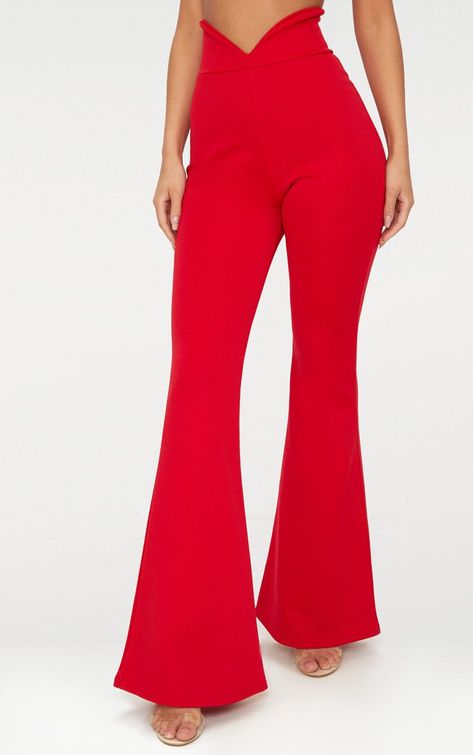 Red Scuba Curve Waist Band Detail Flared Trousers Band Design, Flared Trousers, Bell Bottom Pants, Flare Trousers, Flared Pants, Bell Bottom, High Waisted Trousers, Tailored Trousers, Waist Band