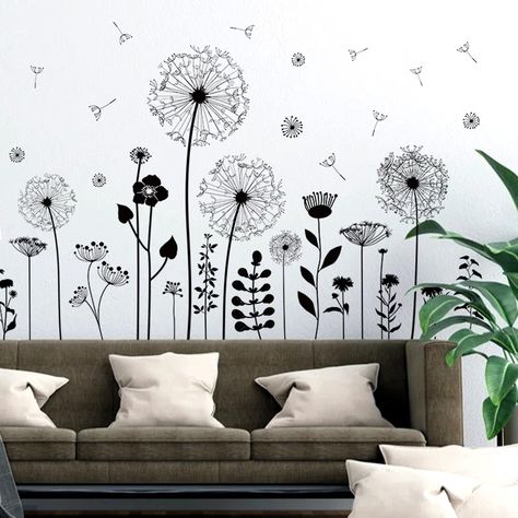 Dandelion Wall Decal, Wall Sticker Design, Plant Wall Decor, Flying Flowers, Wall Stickers 3d, Flower Wall Decals, Wall Decor Decals, Removable Wall Stickers, Bilik Tidur