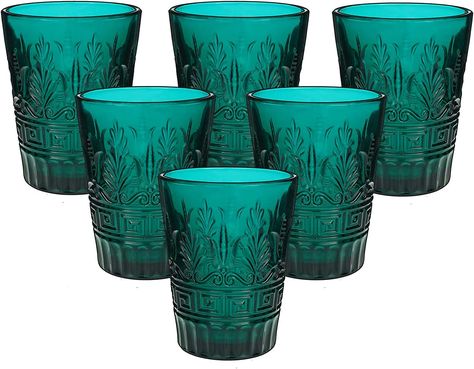 AmazonSmile | PNKJ Double Old Fashioned Beverage Glasses Vintage Deep Teal Tumblers Drinking Glasses Cups for Cocktail Dinner Home Party Decoration - 9oz Set of 6: Old Fashioned Glasses Dinner Home, Beverage Glasses, Old Fashioned Drink, Glass Cup Set, Juice Ice, Cocktail Dinner, Glasses Vintage, Glasses Drinking, Old Fashioned Glass