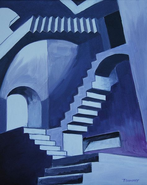 Painting Of Stairs Art, Stairs Painting Art, Infinite Stairs, Stairs Illusion, Stairs Abstract, Optical Illusion Stairs, Escher Stairs, Stairs Illustration, Stairs Drawing