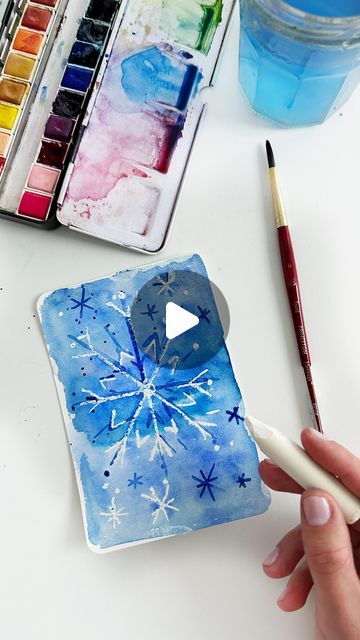 Anna Koliadych on Instagram: "An easy and fun way to paint a snowflake using watercolors and a white wax crayon 🥰 ❄️🎨 #watercolor#watercolorpainting #watercolortutorial #watercolorillustration" Paint A Snowflake, Wax Crayons, White Wax, Watercolour Tutorials, Watercolor Illustration, Crayon, Wax, Paint, On Instagram