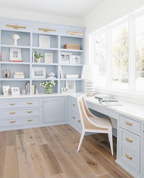 Attic Transformation, Blue Home Offices, Casa Vintage, Blue Cabinets, Office Crafts, Craft Room Office, Home Office Space, Wet Bar, Office Inspiration