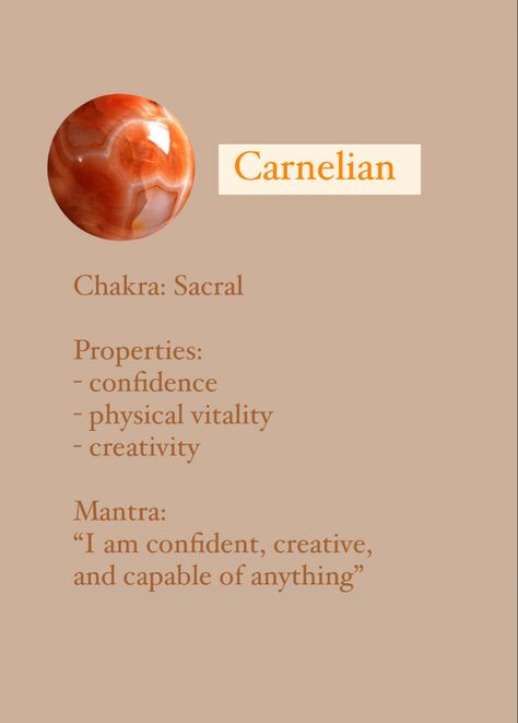 Carnelian Crystal Affirmation, Carnillean Crystal, Carnelian Affirmation, Carnelian Crystal Meaning, Carnelian Meaning, Cosmo School, Witchy Items, Crystal Carnelian, Witch Journal