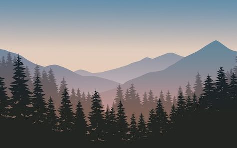 Vector Scenery, Pine Tree Silhouette, Forest Silhouette, Mountain Silhouette, Foggy Mountains, Silhouette Illustration, Forest Mountain, Desenho Tattoo, Tree Illustration