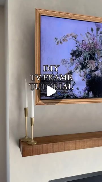 Emily | Pinehillhaven on Instagram: "Resharing my frame tv tutorial in case anyone missed it!  Simple DIY that makes a HUGE impact!   #diy #simplediy #frametv #tvframe #diyframe #diyframetv #tutorial #diytutorial #aesthetic" Making A Frame For Tv, Tv Shadow Box Frame, Fake Frame Tv, How To Frame Tv, Samsung Frame Tv Diy, Gold Frame Around Tv, Frame Tv Hack, Diy Tv Frame How To Build, Diy Frame Tv Frames