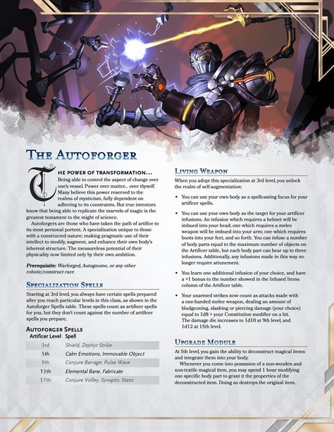 Dnd Artillerist Artificer, Artificer Homebrew, Dnd Rules, Cyberpunk Dnd, Revenge Ideas, Dnd Artificer, 5e Classes, Dnd Design, Character Classes