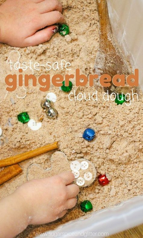 Aba Christmas Activities, Easy Diy Family Christmas Pictures, Gingerbread Activities For Babies, Preschool Winter Party Games, Gingerbread Infant Activities, Christmas Childcare Activities, Diy Christmas Sensory Bin, Christmas Sensory Play Preschool, Ginger Bread Activities For Preschool